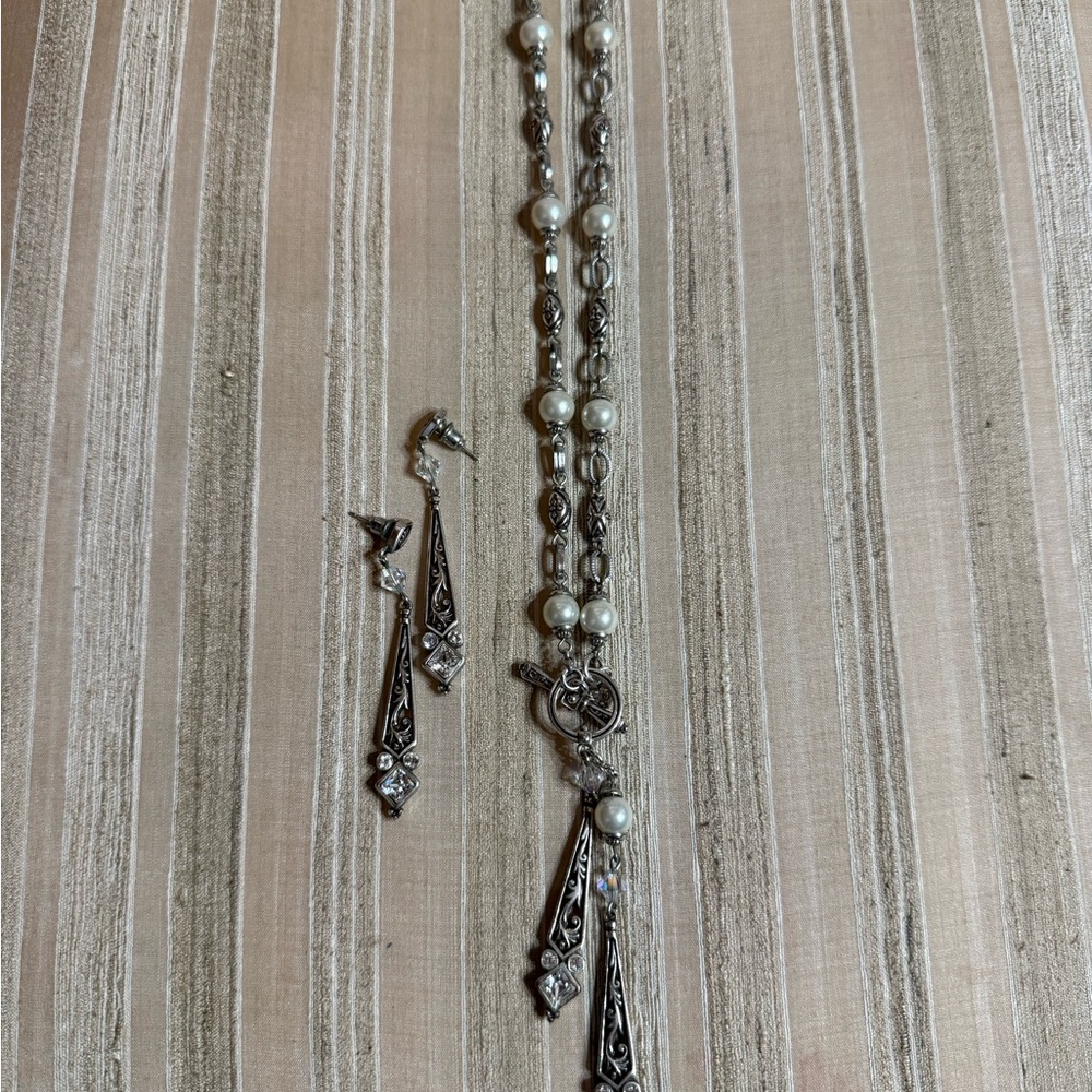 Brighton Silver, White Pearl, and Crystal Jewelry Set